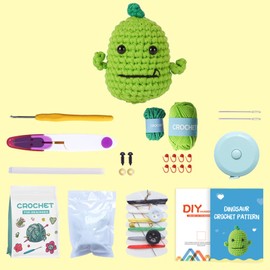 Zoruiline Crochet Kit DIY Crochet for Kids Crochet Kits for Beginners Include Yarn Ergonomic Crochet Hooks Knitting Accessories Bag Decoration Birthday (Green-Crochet Kit Dinosaurs)