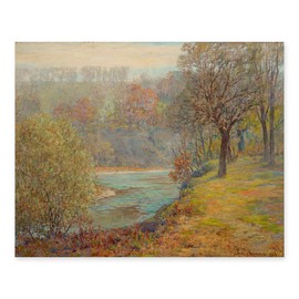 CLOUD NINE PRINTS | Late Autumn Tree Art, Vintage River Landscape Print - Woodland Forest Decor, Country Wall Art, Fall Impressionist Art (5x7 Print - Unframed)