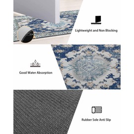Bath Rugs Bathroom Rug,Monaco Retro Pattern Navy Absorbent Diatomaceous Earth Bath Mat Quick Drying Non-Slip Washable Shower Mat,Boho Style Geometric Art Light Blue Doormat for Bathtub Kitchen