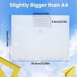 JIANTA 24 Document Wallets A4 Transparent Document Folders Wallets for Documents Organising with Hole Edge Velcro Fastening and Label Pocket White