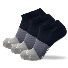 Calcetines de agarre de yoga invisibles, calcetines antideslizantes con agarres para mujeres y hombres, pilates, 3 Pares - Negro-Gris, M