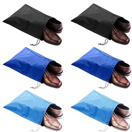 FASYACO 6 Pack Waterproof Nylon Shoe Bags Travel Bags for Men Women (Black+Blue+Sky Blue, 15.1"(L) x12.2"(W))