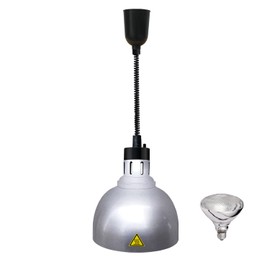 Hanging Food Heat Lamps Ceiling Food Warmer with Infrared Bulb Warming Lamps Retractable Style (Dia25cm(Silver))