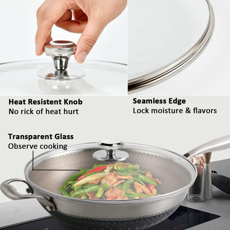 13 In Glass Lid for Frying Pan, Tempered Replacement Cover