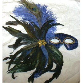 MGPS Royal Blue Side Feather Masquerade Mardi Gras Costume Mask