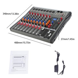 8 Channel Professional Audio Mixer, DJ Mixer Board, Digital Mixer, Bluetooth Controller Sound Mixer Audio, Consola de Audio, Music Mixer, USB Interface, FX Processor MP3 Player, 48V Phantom Power