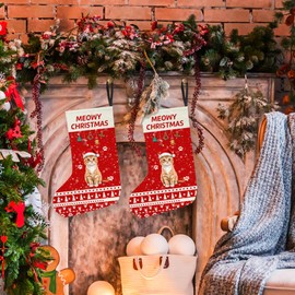 FIicy Orange Cat Gifts Christmas Stocking, Orange Tabby Christmas Decorations Stockings, OrangeTabby MeowyChristmas Decor Xmas Hanging Stockings, ChristmasGifts for OrangeCat Lovers Owners Women Men