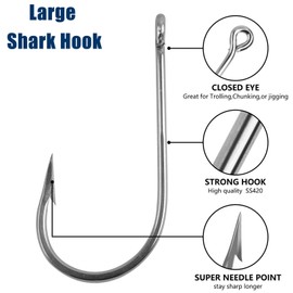 Fishing Saltwater Large Giant Shark and Alligator Hooks Extra Strong Stainless Steel Big Game Fishing Sharp Tuna Catfish Hooks 16/0 2pcs