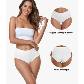 coskefy Cotton Panties for Women No Show High Waisted Underwear Seamless Tummy Control Briefs 5 Pack White