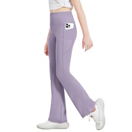 Desol 3 Pack Girls Flare Leggings with Pockets, High Waist Bootcut Yoga Pants, Dance Athletic Bell Bottoms for Teen &Kids