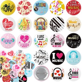 Huquary 80 Pcs Funny Music Buttons Pins Musical Graduation Class Gifts Bulk Round Metal Academic Badge Brooch for Music Lovers Students Class of 2026 Party Favors Rock Band Themed Decorations