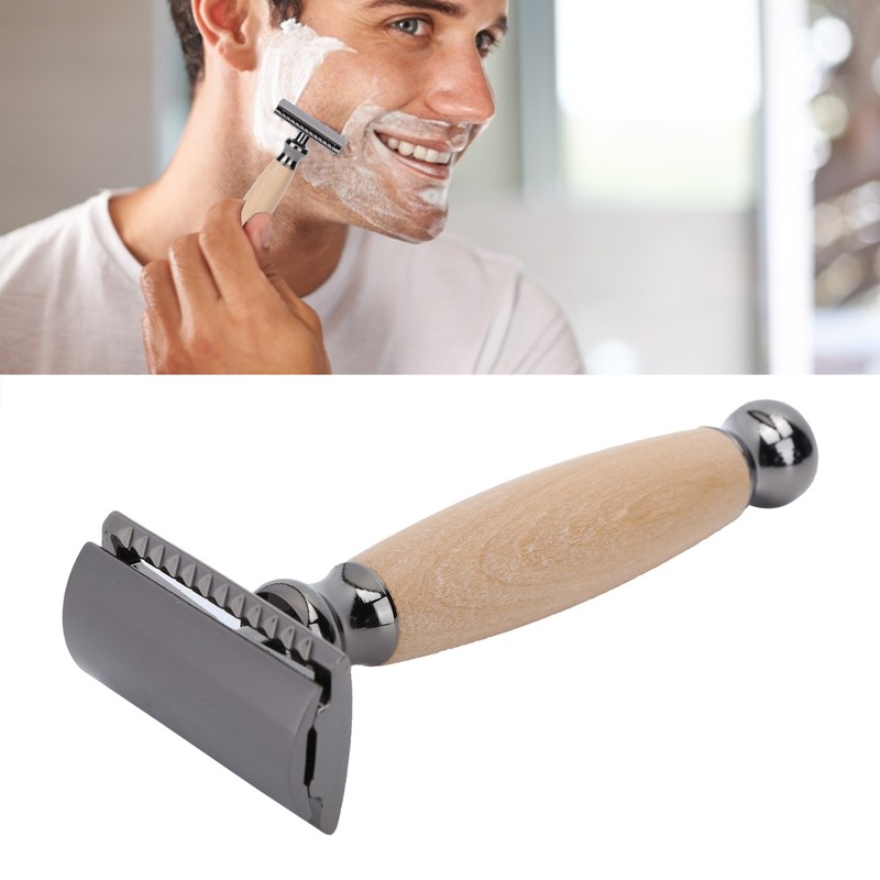 Men Shaving Razor with Wood Handle Portable Double Edge Razor
