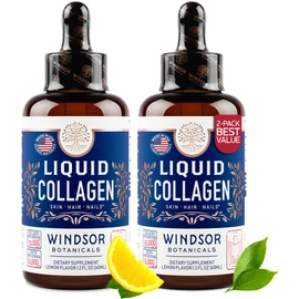 WINDSOR BOTANICALS Liquid Collagen for Women and Men - Hair, Skin, Nails Vitamins - Lemon Flavor Collagen Peptides Hair Growth Drink - 5,000mcg Biotin, 10,000mcg - US Made - 2x2oz