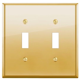 Rio Salto BRASS Signature Collection Midsize Polished Gold Double Toggle Light Switch Cover Metal Wall Plate Wallplate Decorative Gold 2 Gang Wall Switch Plate (2-Gang Toggle 1-Pack)