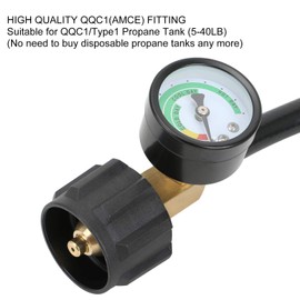 STYDDI 1lb to 20lb Propane Adapter Hose with Gauge, 4-Foot Propane Hose Converter Kit 1 lb to 20 lb for Weber Q Grill, Mr. Heat Propane Heat, Blackstone 17" - 22" Griddle and More Portable Appliances