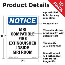Mri Compatible Fire Extinguisher OSHA Notice Aluminum Sign 10 Inch x 7 Inch - 10 Pack