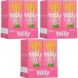 Sticks 3 PACK - Pocky Strawberry Cream Covered Biscuit Sticks, 1.41 Oz, 10-COUNT
