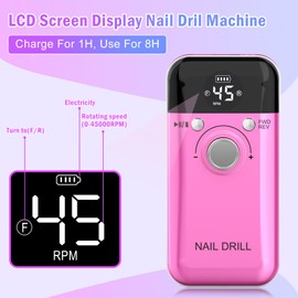 Electric Nail Drill File,Professional 45000RPM Nail E-File Machine Kit,Portable Cordless Nail Drill with Bits for Acrylic Nails Remove Nail Gel Polish Manicure Pedicure Tool for Home Salon