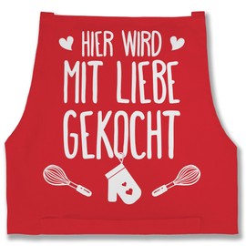 Shirtracer Apron with motif “Hier wird mit Liebe gekocht”, apron for adults. (X967 - Hobbyschürze - 80 Cm X 73 Cm (H X B) - Rot) - 1 Red Plain, size: 80 cm x 73 cm (H x B)