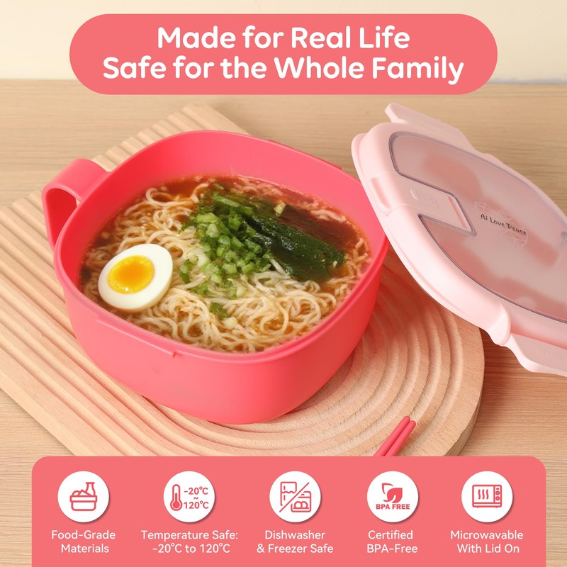 AI LOVE PEACE Microwavable Ramen Bowl Cooker with Lid -