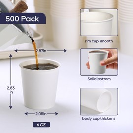 LITOPAK 500 Count 6oz Paper Cups, Small Disposable Coffee Cups, Paper Espresso Cups, Hot Drinking Cups for Party, Picnic, Travel and Events.