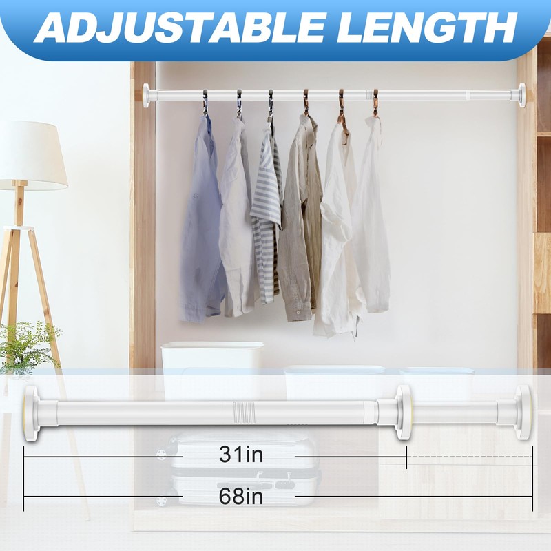 CorkLatta White Shower Curtain Rod 31 to 68 Inch,1 Inch
