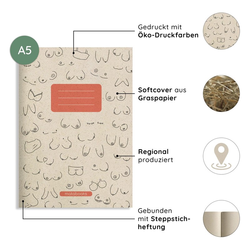 matabooks - A5 grass paper notebook, Maya colour: melon: sustainable