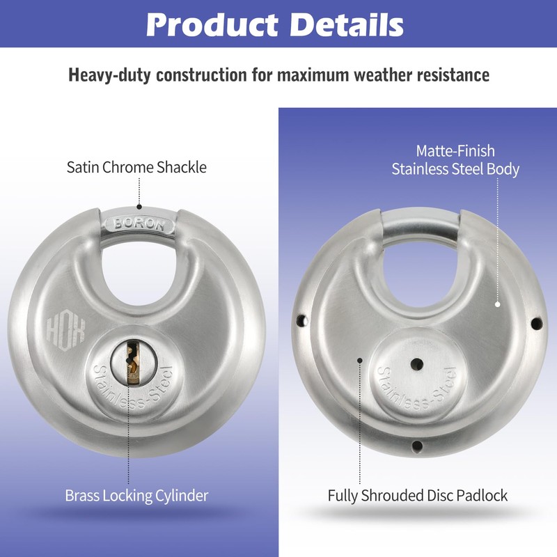 Heavy Duty Padlock with Key – 70mm Stainless Steel Commercial