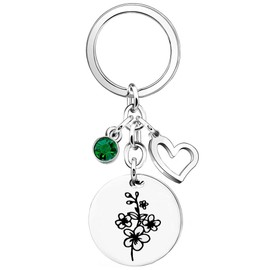 Axmerdal Birth Flower Jewelry Keychains for Women Birthstone Stainless Steel Guardian 12 Months Floral Pendant Lover Gift (May.)