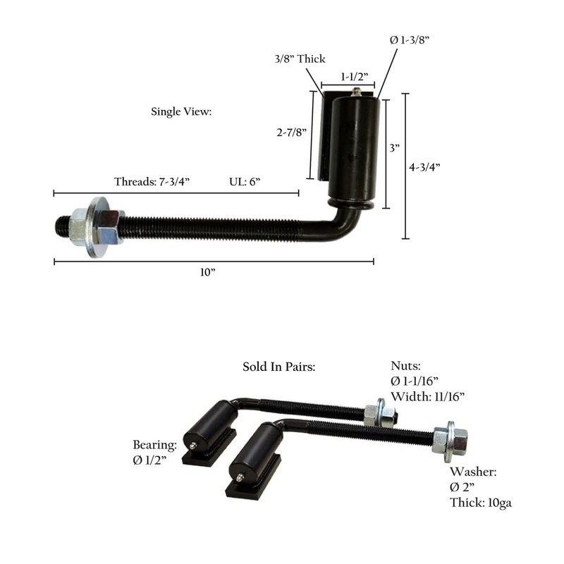 3/4" x 10" Adjustable Heavy Duty Gate J-Bolt Barrel Hinge