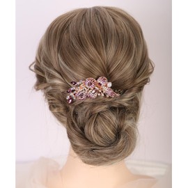 Aimimier Dainty Crystal Hair Comb Sparkly Bow Leaf Rhinestone Inlaid Hair Side Combs Vingtage Long Teeth Hair Clip Wedding Hair Accessories for Women (Purple)