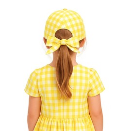 Back to School | Starting School | Gingham Baseball Cap Sun Hat with Bow to Secure, Blue Green Yellow & Red White Checked Pattern Uniform Primary Infant Accessories (UK, Age, 4 Years, 7 Years, Yellow)