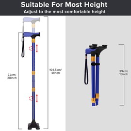 LIXIANG Walking Cane for Women for Stability Seniors Balance Folding Foldable Canes for Men Heavy Duty Adjustable Travel Collapsible Fashionable Fancy Decorative Unique Cool Cane Blue