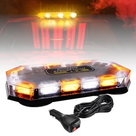 JESTMOTOR 56 LED Rooftop Emergency Magnetic Strobe Lights, 16 Inch 26 Modes, Warning Beacon Traffic Flashing Lights for Trucks, Cars, Snowplow and Vehicles, Amber White