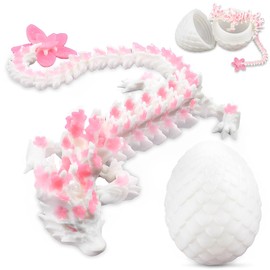 HOVCEH 3D Printed Dragon in Egg, Mystical Dragon 3D Figures, Realistic Movable Cherry Blossom Dragon & Dragon Egg, Dragon Toy for Children, Adults, Home, Office, Desk Toy
