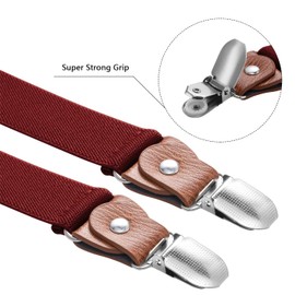 Buyless Fashion Leather End Suspenders for Men - 48" Elastic Adjustable Straps 1" - Y Shape - 5138-Burgundy