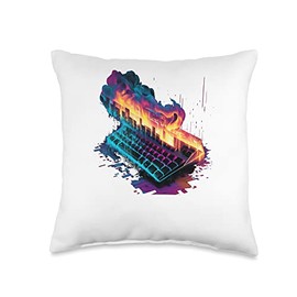 Gaming Keyboard On Fire Throw Pillow