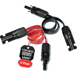 Warmfay Solar Cable Window Feed-Through 6 mm², 2 Pairs 35 cm Photovoltaic Cable Window Feed-Through Flexible, IP67 Waterproof Flat Solar Connection Cable with Plug and Coupling for PV Solar System