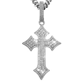 VIVDECIced Out Cross Necklace for Men, Full 5A Zircon Max Bling Hip Hop Pendant with 24 Inch Cuban Chain, Anti-Tarnish Plating Gift Box Unique 3D Double Layer