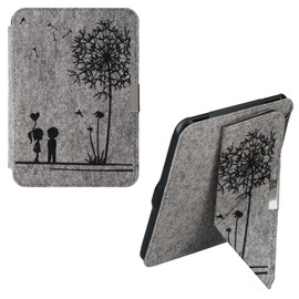 kwmobile Felt Case Compatible with Tolino Vision 1/2/3/4 HD - Cover eReader Case with Stand Function Magnetic Closure - Black Light Grey Dandelion Love