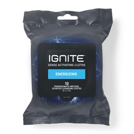 Ignite Mens Body Wet Wipes, Extra Thick 8" x 8" Shower Wipes, Energizing Scent, 10 count