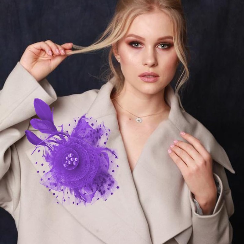 JKQBUX Women's Fascinator Feather Flower Hir clip & Corsage Dual-use