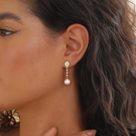 Dangle Gold Pearl Earrings for Women Trendy,14K Real Gold Plated Hoop Earrings Pearl Stud Jewelry Gifts Women