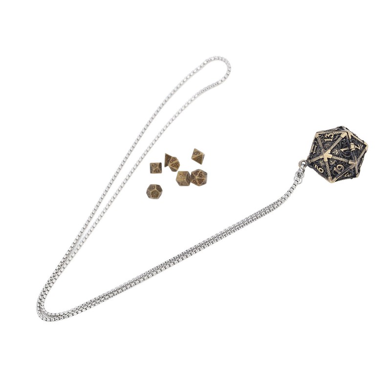 Mini Dice Set Necklace Antique Tiny Small Metal Hollow Polyhedral