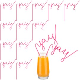 Sunnychicc 12 Pcs Yay Crazy Straws Bachelorette Party Pink Plastic Straws for Adults Drinking Loop Reusable Straws Funny Bachelorette Gifts for Cheers Bachelorette Fiesta Party Activities Supplies