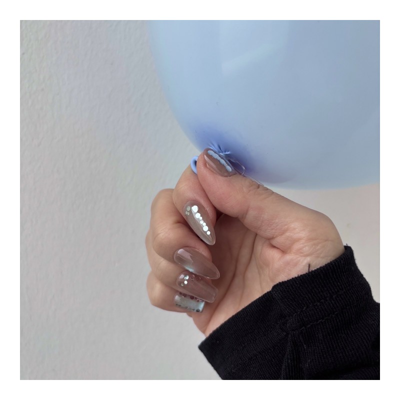 Circular Glitter Layer Sequin Magnetic Handmade Nail Tip - Square-Short
