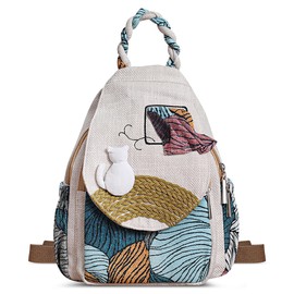 DIRRONA Women Backpack Fashion Embroidery Daypack Daily Casual Elegant Rucksack Canvas Travel Work Shopping Dating Vintage Backpacks Handbag White B