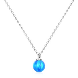 KristLand 925 Sterling Silver Gold-Plated Necklace Silver Opal Necklaces for Women Round Opal Pendant Gifts for Women Girls, Sterling Silver with Gold Plating