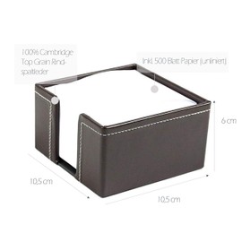 DELMON VARONE - Cambridge Top Grain Brown Leather Note Box with 500 Sheets of Paper, Note Box in Real Leather for Desk and Office, Ideal for Writing Thoughts, Ideas and Notes
