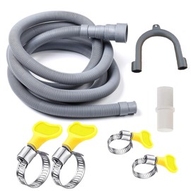 HLMOptimo 10 Feet Universal Washing Machine Drain Hose Flexible Dishwasher Drain Hose Extension Kits Corrugated Washer Hose w/ 1 Adapter 4 Clamps 1 U-Bend Holder
